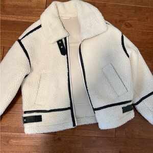 SHEIN White Teddy Jacket with Black Accents